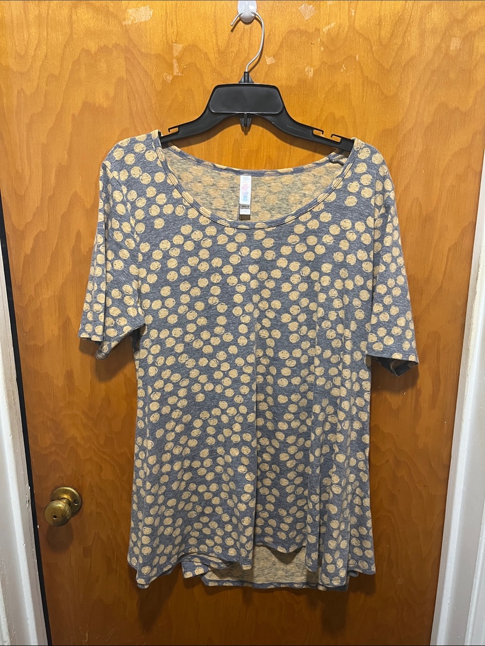 LuLaRoe Short Sleeve Polka Dot Tee in Gray and Cream